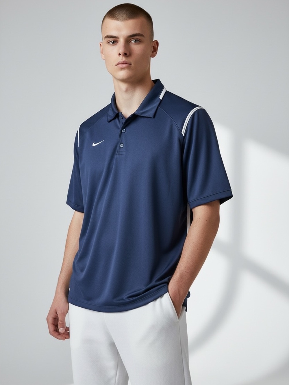 Nike Navy Polo with White Piping XXL - Picture 2 of 10